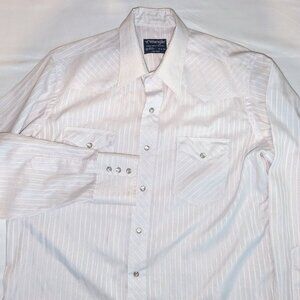 Vintage 90s Wrangler Long Tails Pearl Snap Dress Shirt Striped USA Made 17-35 XL